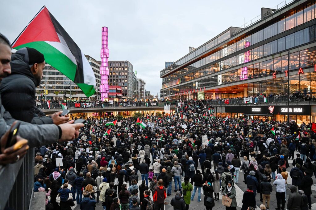 Pro-Palestinian demonstration in Stockholm, Sweden, October 22, 2023. Photo credit: TT News Agency/Pontus Lundahl via REUTERS.