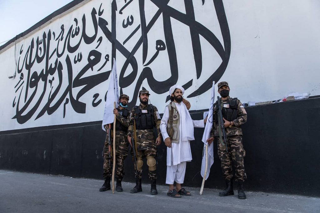 The rapid takeover emboldens jihadist groups.  Taliban fighters In front of the former US Embassy in Kabul. Photo credit: Zerah Oriane/ABACA via Reuters Connect