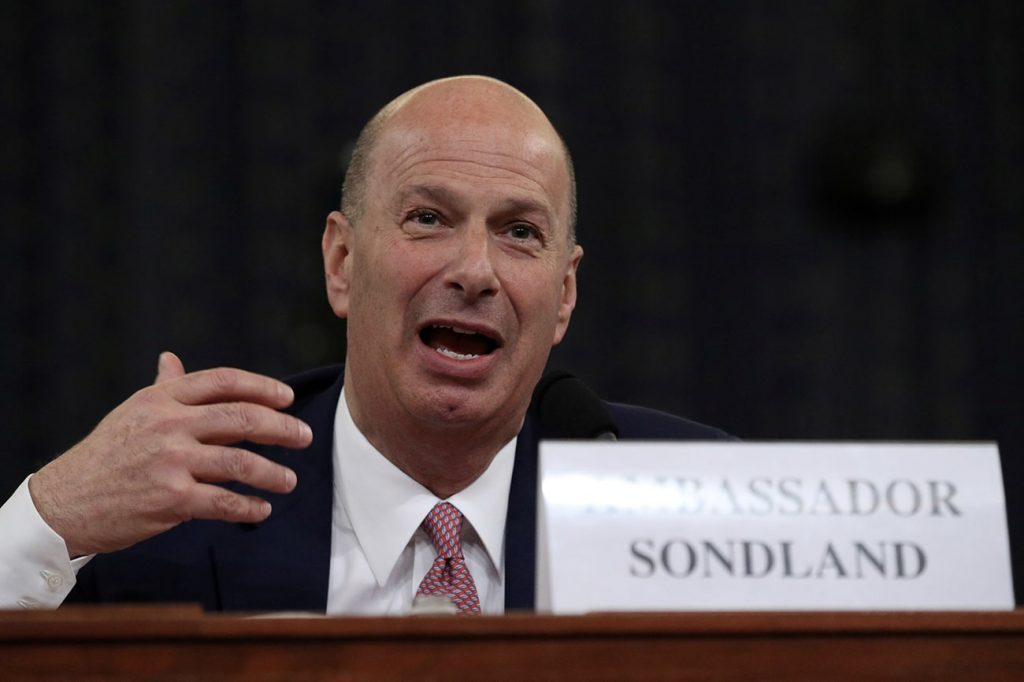 Gordon Sondland testifies before the House Intelligence Committee. Photo Credit: REUTERS