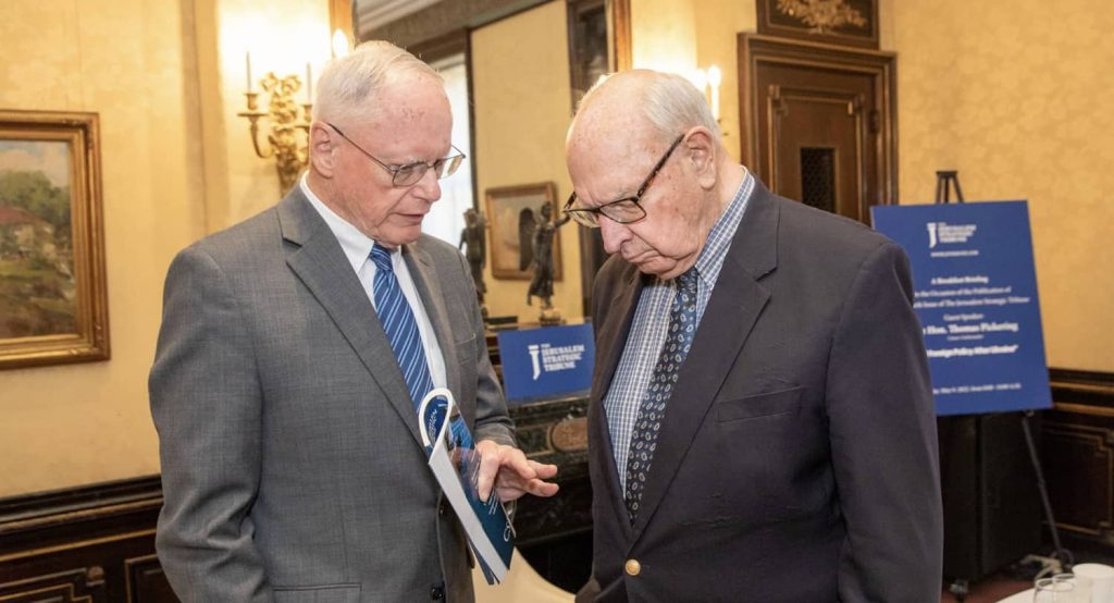 Ambassador Thomas Pickering and Ambassadors Jim Jeffrey at the Jerusalem Tribune Breakfast Meeting, May 9 2022