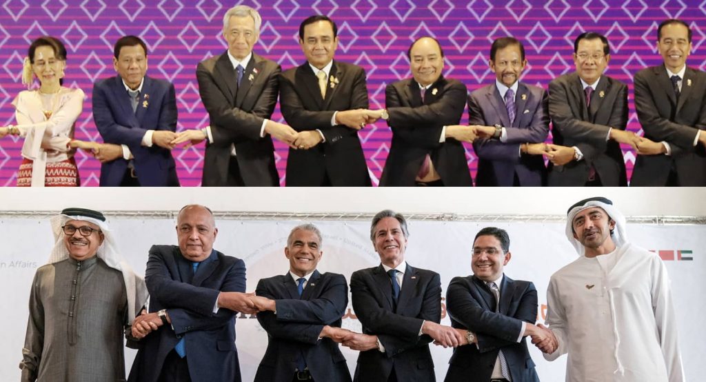 Asean Summit in Bangkok (top) and The Negev Summit in Sde Boker (bottom). Photos credit: Koki Kataoka / The Yomiuri Shimbun, REUTERS