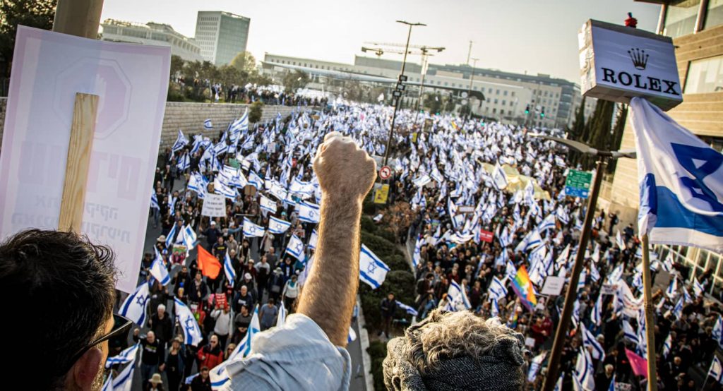 Protests against Judicial Reform in Jerusalem, Israel - Feb. 20, 2023. Photo credit: Eyal Warshavsky / SOPA Images/Si via Reuters Connect