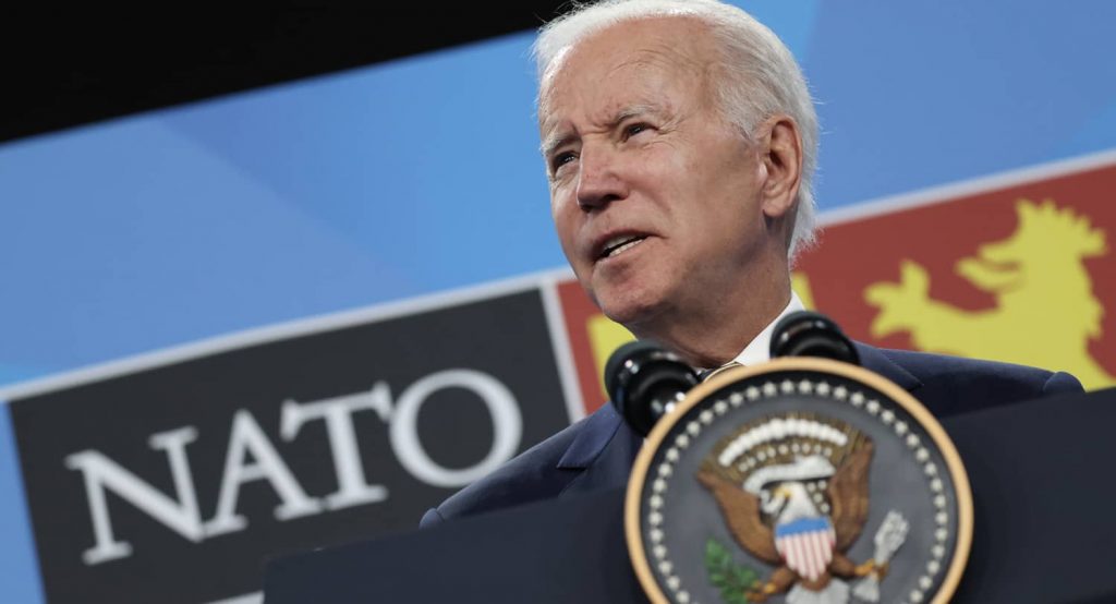 US President Joe Biden during the press conference at NATO Summit in Madrid, Spain on June 30, 2022. Photo credit: Jakub Porzycki via Reuters Connect