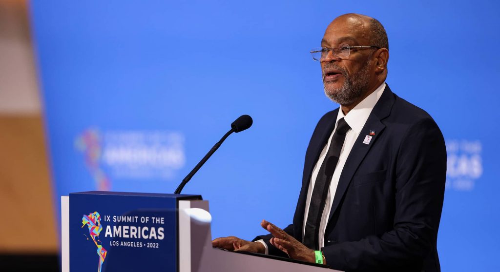 Haiti's Prime Minister Ariel Henry speaks at the Ninth Summit of the Americas in Los Angeles, California, US, June 2022. Photo credit: REUTERS/Mike Blake