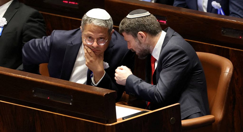 Israeli right-wing Knesset member and Ministers Itamar Ben-Gvir and Bezalel Smotrich. Photo credit: Abir Sultan/Pool via REUTERS.