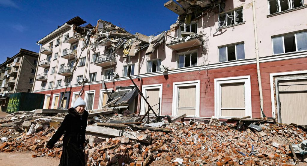 Destruction in Chernihiv, northern Ukraine, following Russian attacks. Photo credit: Kyodo via Reuters Connect