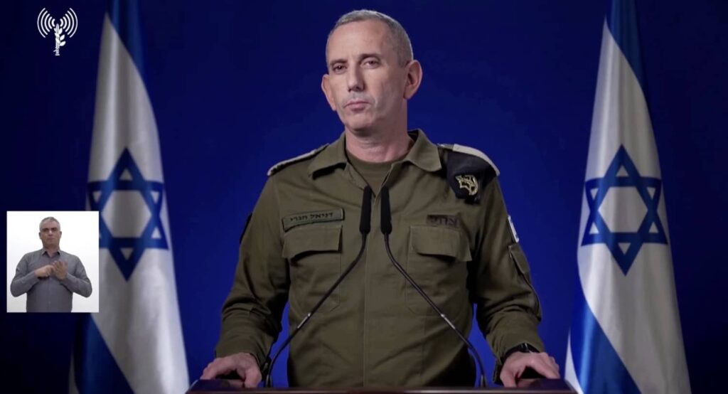 IDF Spokesperson Daniel Hagari delivering a statement, January 2, 2024. Photo credit: screenshot from IDF video / REUTERS.