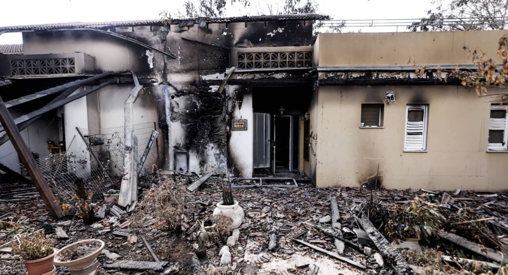 The remains of a home in Kibbutz Beeri in southern Israel, following the attack by Hamas on October 7, 2023. Photo credit: REUTERS/Amir Cohen.