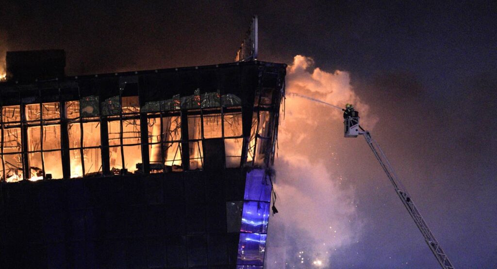 Fire fighters at the Moscow concert hall following the terrorist attack of March 22. Photo credit: Gripas Yuri/ABACA via Reuters Connect.