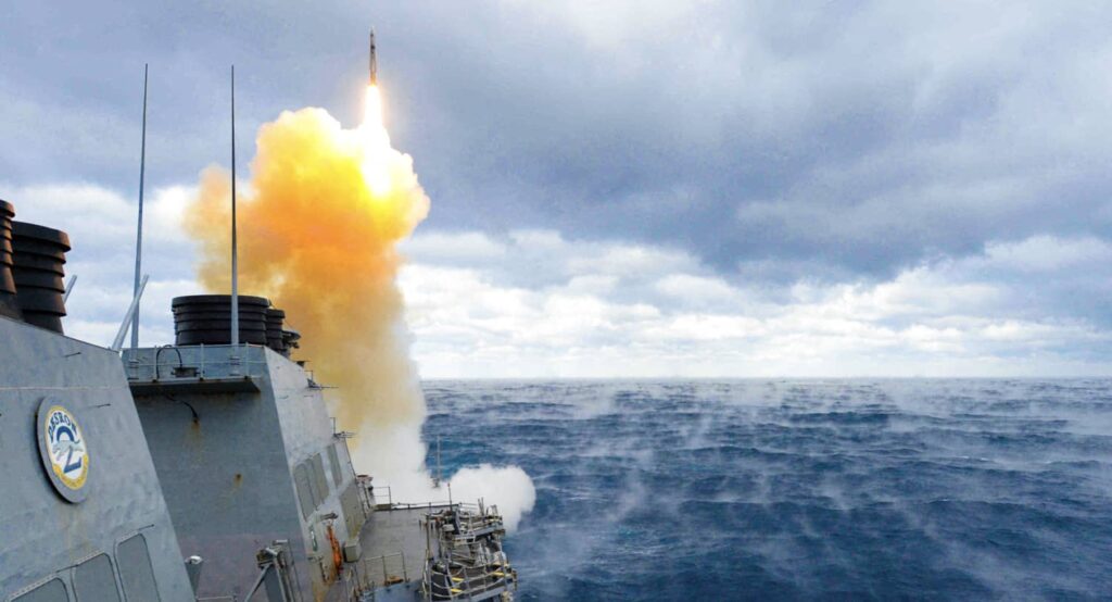 US destroyer shoots down Houthi missiles and drones. Photo credit: ABACA via Reuters Connect / Mass Communication Specialist 3rd Class Michael J. Lieberknecht.