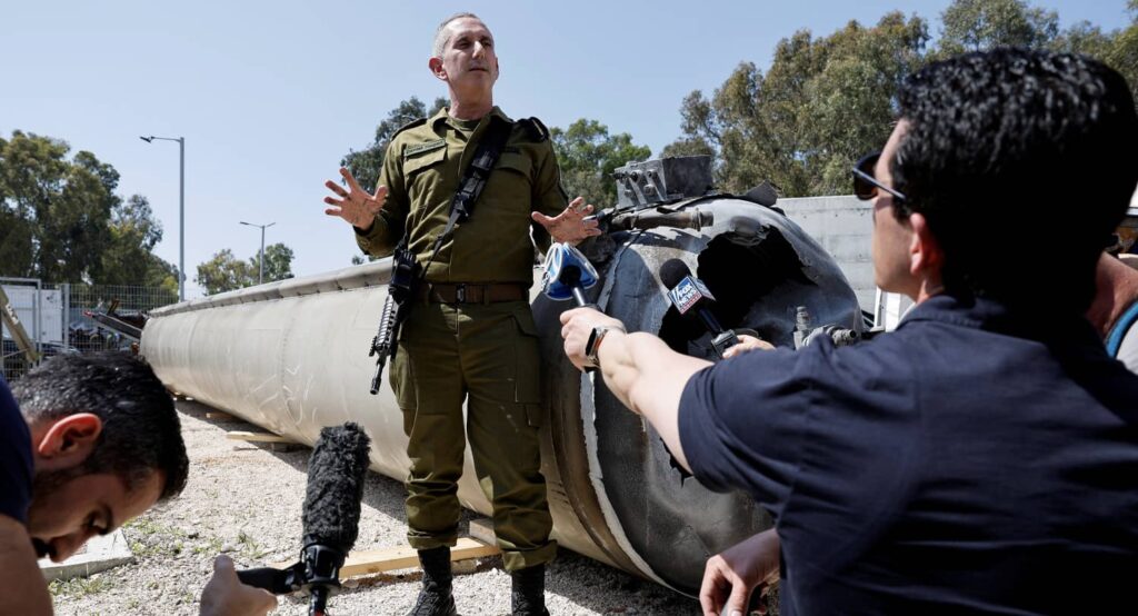 Iranian ballistic missile parts that the IDF retrieved from the Dead Sea, April 16, 2024. REUTERS/Amir Cohen.