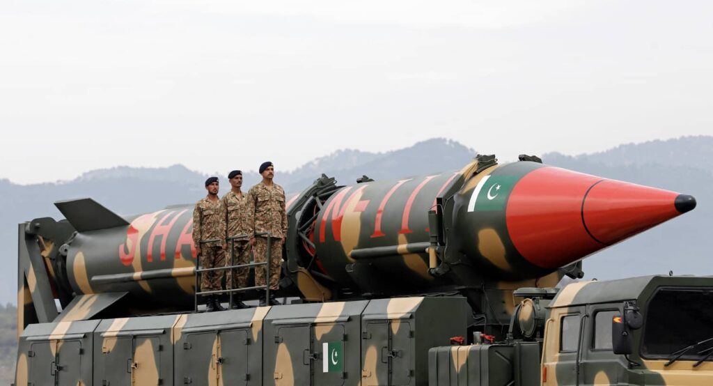 Pakistani military personnel and the "Shaheen-III" during a military parade in Islamabad, Pakistan, March 2019. Photo credit: REUTERS/Akhtar Soomro.