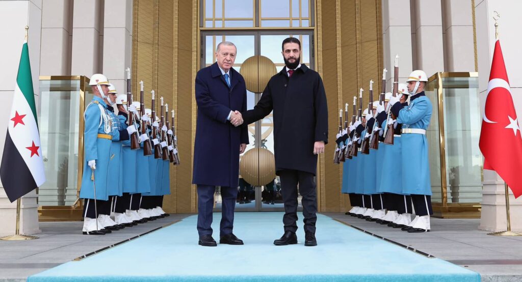 Turkish President Erdoğan and Syrian President al-Shara'a in Ankara, February 4, 2025. Photo credit: EYEPRESS via Reuters Connect.